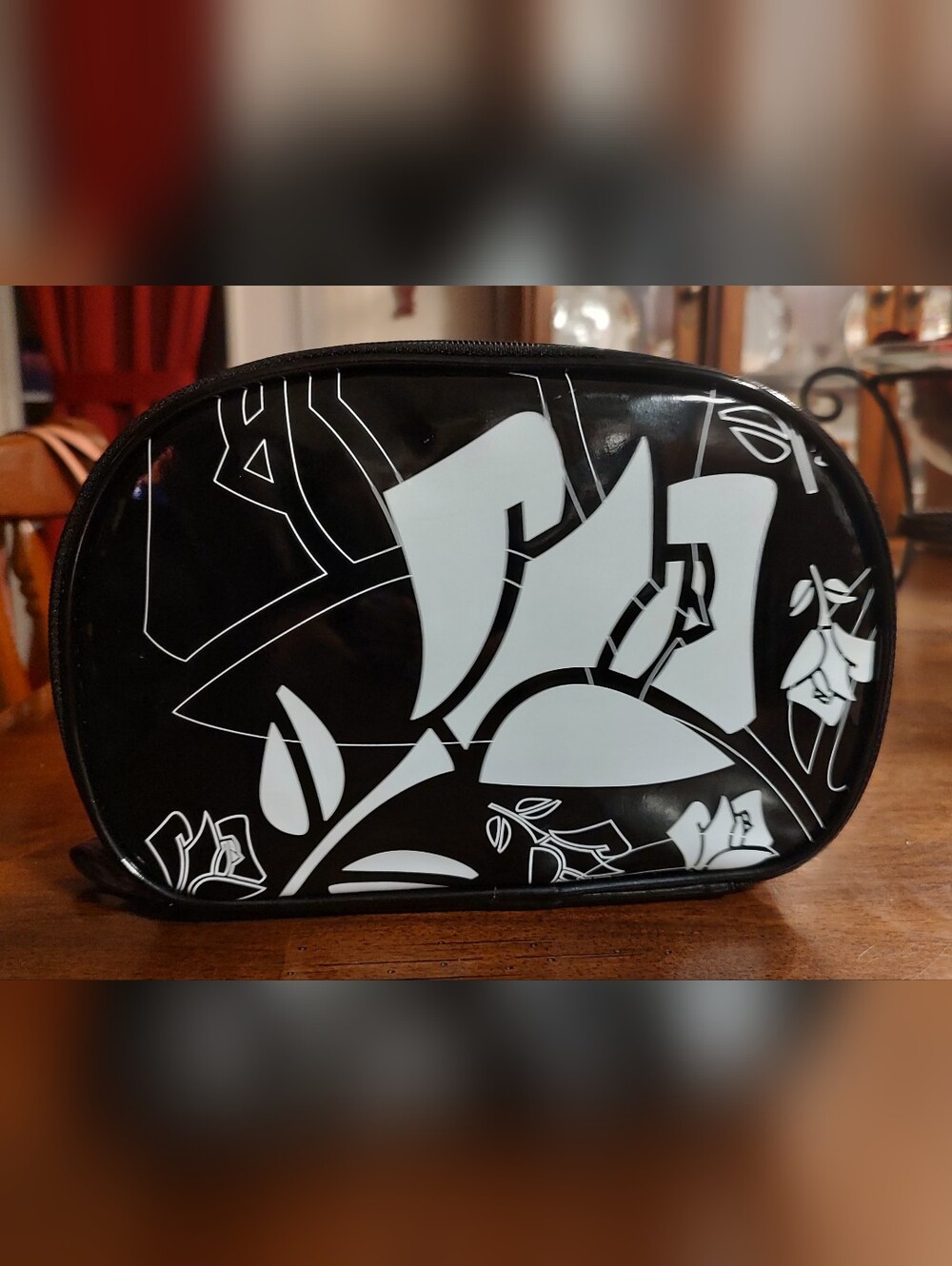Lancome Black With White Rose Cosmetic Pouch